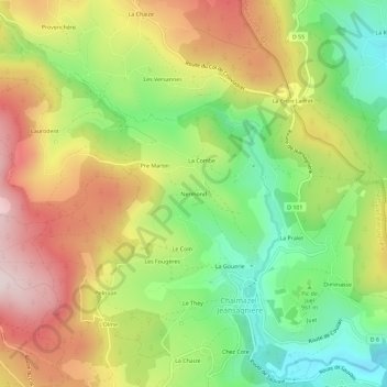 Carte topographique Nermond, altitude, relief