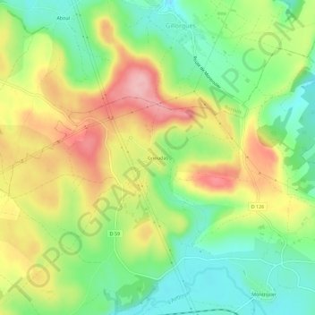 Carte topographique Grioudas, altitude, relief