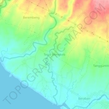 Carte topographique Tegal Mengkeb, altitude, relief