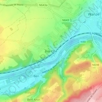 Carte topographique Bas-Oha, altitude, relief
