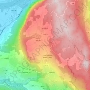 Carte topographique Les Chamois, altitude, relief