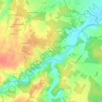 Carte topographique Le Châtelier, altitude, relief