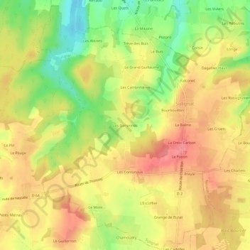 Carte topographique Les Gariannes, altitude, relief