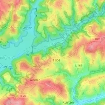 Carte topographique Dhünnberg, altitude, relief