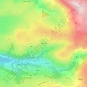 Carte topographique Laveissière, altitude, relief