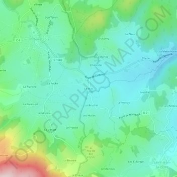 Carte topographique Le Mas, altitude, relief
