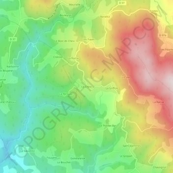 Carte topographique Le Cheix, altitude, relief