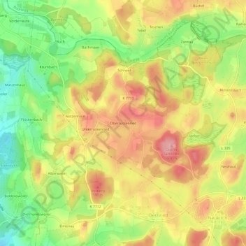 Carte topographique Oberrussenried, altitude, relief