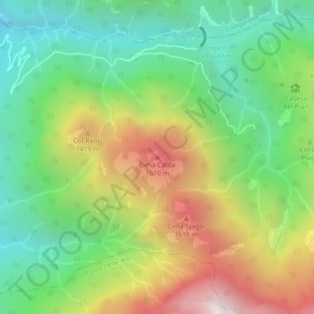 Carte topographique Cima Calda, altitude, relief