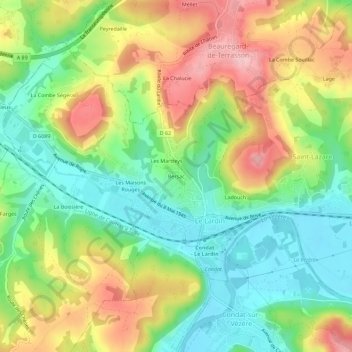 Carte topographique Bersac, altitude, relief