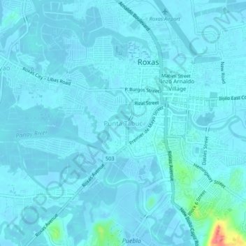 Carte topographique Punta Tabuc, altitude, relief