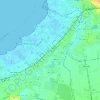 Carte topographique Artisana, altitude, relief