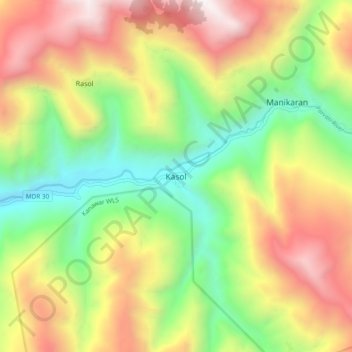 Carte topographique Kasol, altitude, relief