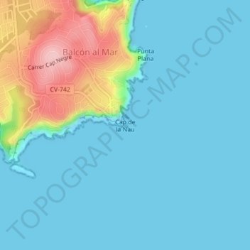 Carte topographique Cap de la Nau, altitude, relief