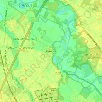 Carte topographique Gimbte, altitude, relief