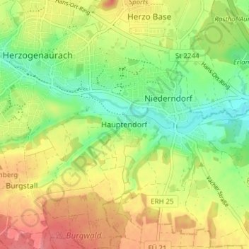 Carte topographique Hauptendorf, altitude, relief