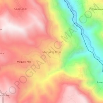 Carte topographique Muquecc Bajo, altitude, relief