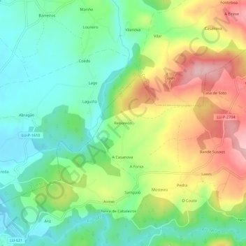 Carte topographique Reboredo, altitude, relief