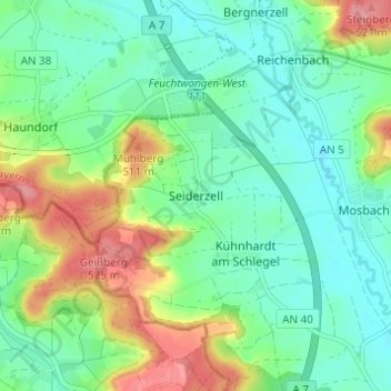 Carte topographique Seiderzell, altitude, relief