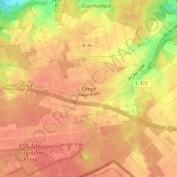 Carte topographique Elmpt, altitude, relief