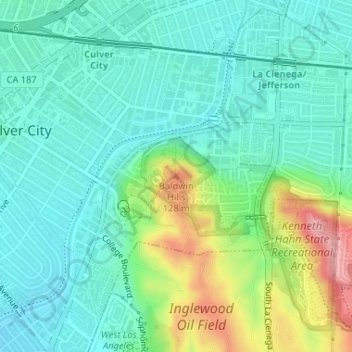 Carte topographique Baldwin Hills, altitude, relief