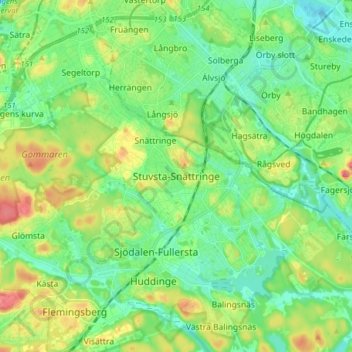 Carte topographique Stuvsta-Snättringe, altitude, relief