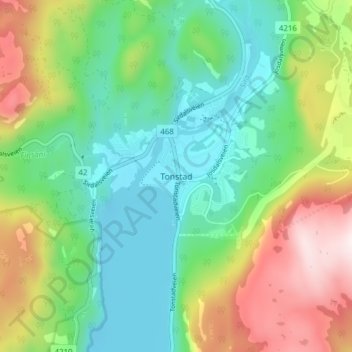 Carte topographique Tonstad, altitude, relief