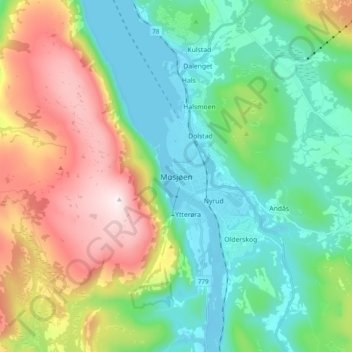 Carte topographique Mosjøen, altitude, relief