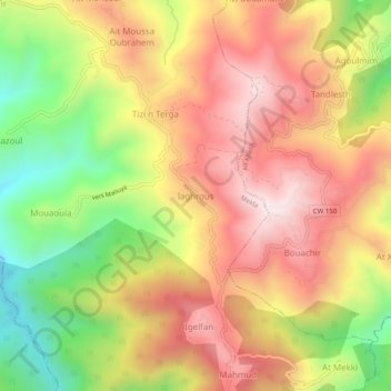 Carte topographique Laghrous, altitude, relief