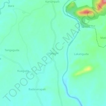 Carte topographique Udaygiri, altitude, relief