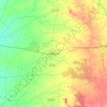 Carte topographique Godhra, altitude, relief