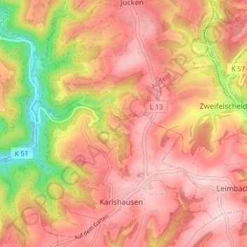 Carte topographique Haubendell, altitude, relief