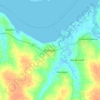 Carte topographique Djibanar, altitude, relief