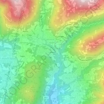Carte topographique Lugaggia, altitude, relief