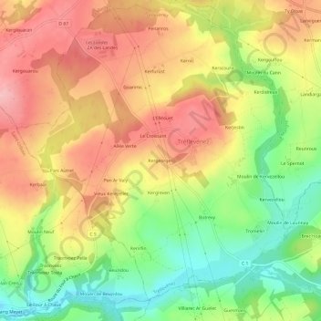 Carte topographique Kergeorges, altitude, relief
