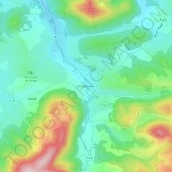 Carte topographique Fontagnères, altitude, relief