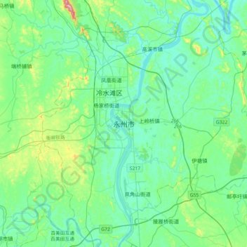 Carte topographique Yongzhou, altitude, relief