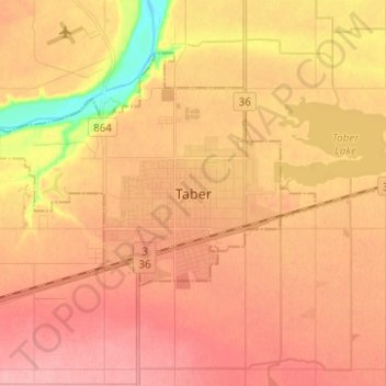 Carte topographique Taber, altitude, relief