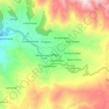 Carte topographique Uripa, altitude, relief