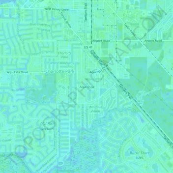 Carte topographique Aqui Esta, altitude, relief