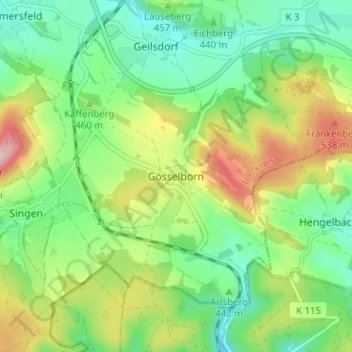 Carte topographique Gösselborn, altitude, relief