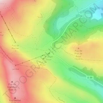 Carte topographique Col de Prat-de-Bouc, altitude, relief