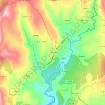 Carte topographique Forcarei, altitude, relief