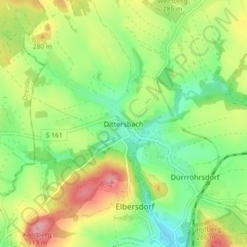 Carte topographique Dittersbach, altitude, relief