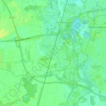 Carte topographique Geispolsheim-Gare, altitude, relief