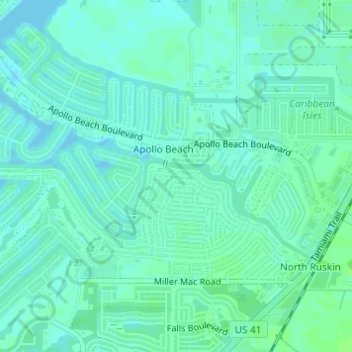 Carte topographique Apollo Beach, altitude, relief