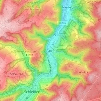 Carte topographique Olef, altitude, relief