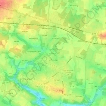 Carte topographique Le Poignan, altitude, relief