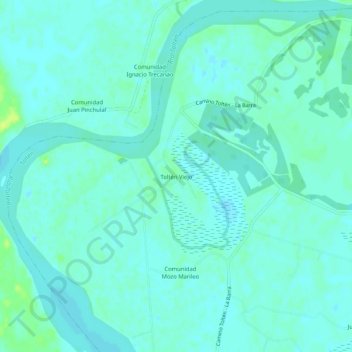 Carte topographique Toltén Viejo, altitude, relief