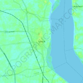 Carte topographique Tamluk, altitude, relief